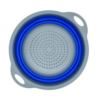 Silikon Küchenhelfer faltbares Sieb 22 cm blau gefaltet